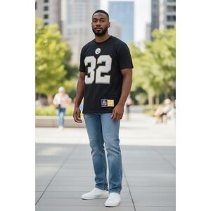 Majestic Mens Pittsburgh Steelers Franco Harris 32 Hall of Fame T-Shirt Black L